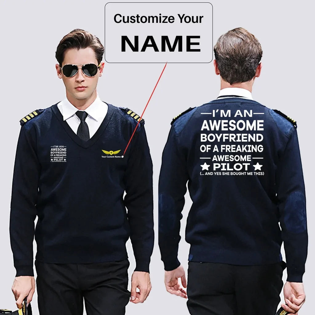 I am an Awesome Boyfriend aviation design on premium wool blend wool pilot sweater.