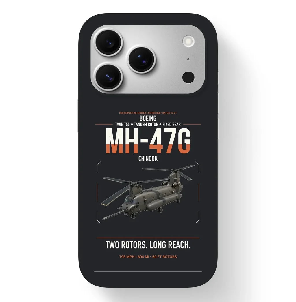 Boeing MH-47G Chinook design on black magsafe iphone case, for iPhone 17 Pro