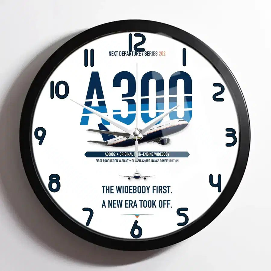 Airbus A300B2 design on white framed wall clock