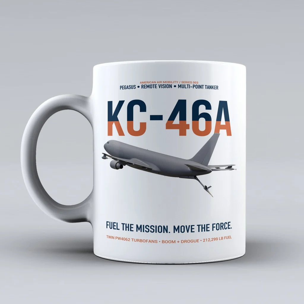 KC-46A PEGASUS design on white ceramic mug, double-side print