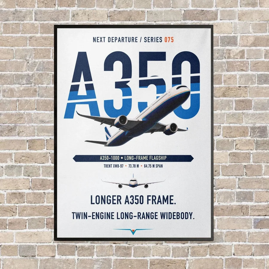 Airbus A350-1000 vertical canvas print - framed - white background