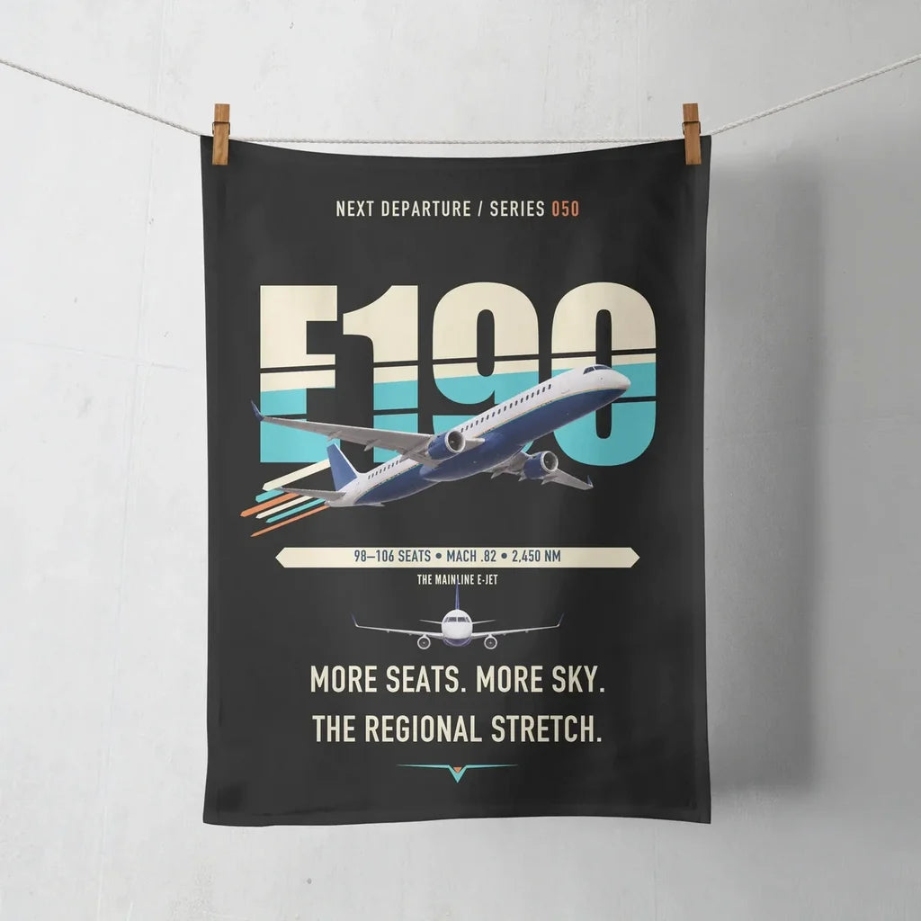 Embraer E190 design on black towel