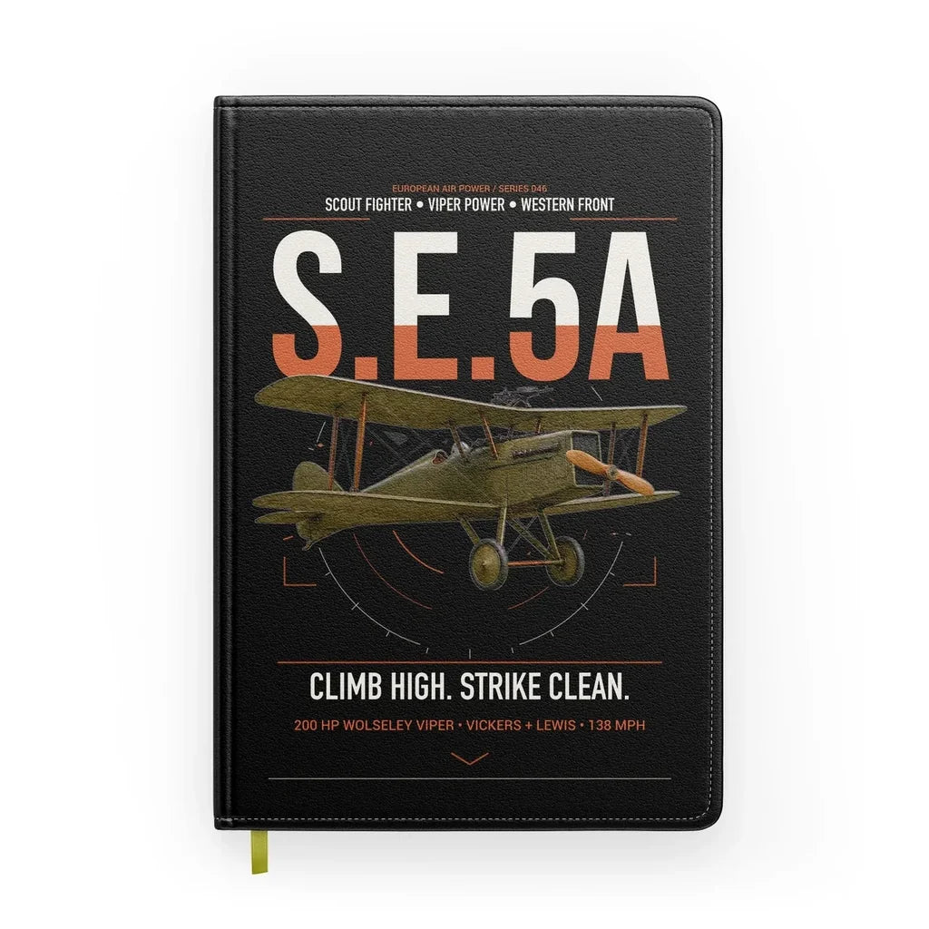 Royal Aircraft Factory S.E.5a design on black notebook