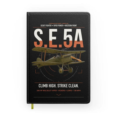 Royal Aircraft Factory S.E.5a design on black notebook