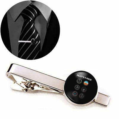 Pilot's 6 Pack aviation-themed tie clip, polished stainless steel.