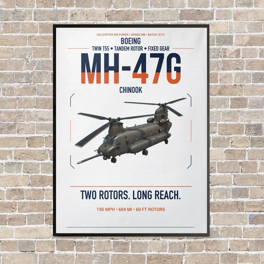 Boeing MH-47G Chinook vertical canvas print - framed - white background