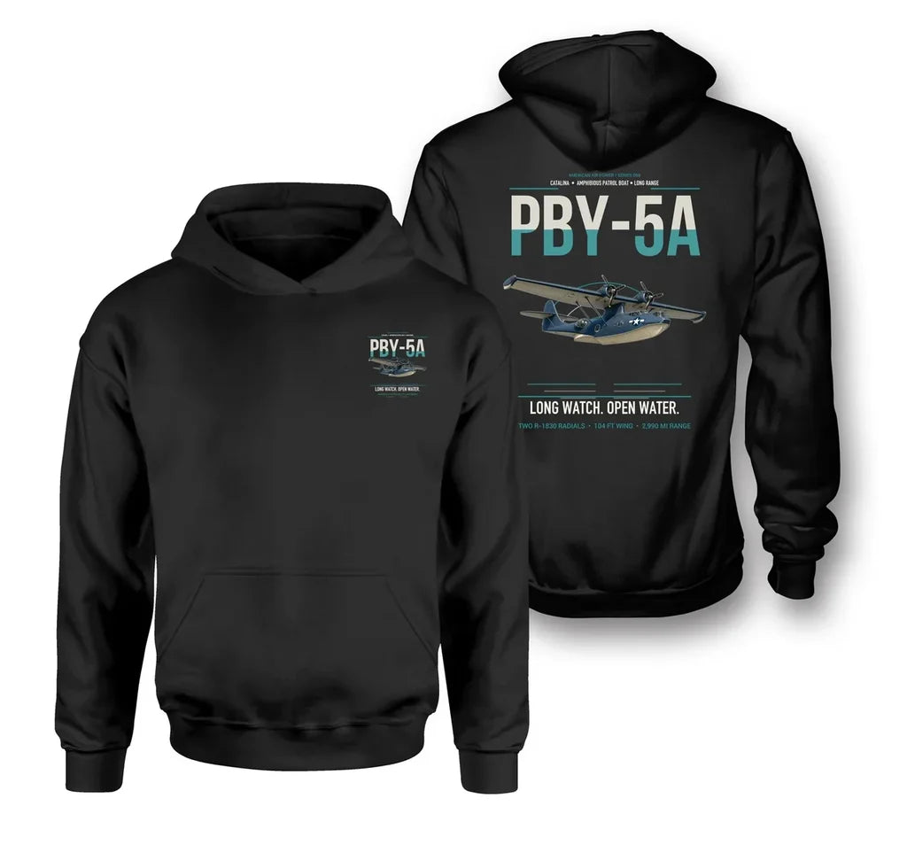 PBY-5A Catalina design on black double-side hoodie, double-side print