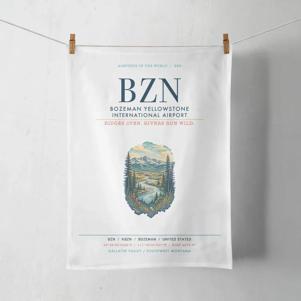 Bozeman Yellowstone International Airport (BZN) design on white towel