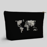 Thumbnail for World Map (Text) aviation print zipper pouch, durable polyester.