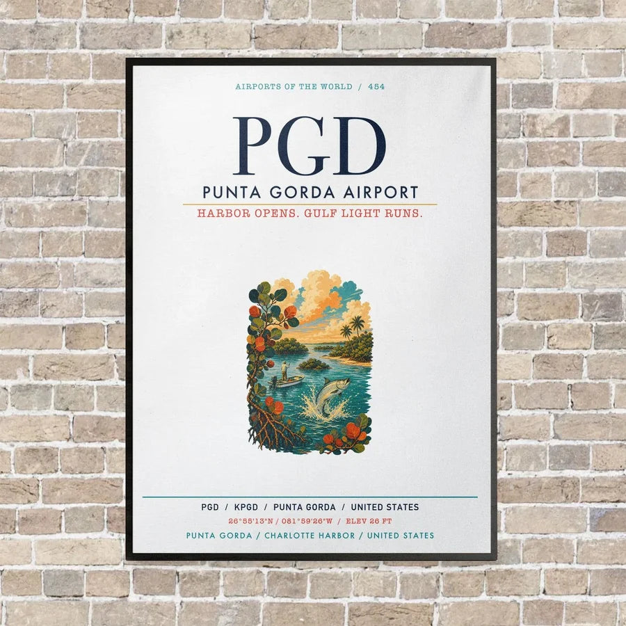 Punta Gorda Airport PGD vertical canvas print - framed - white background