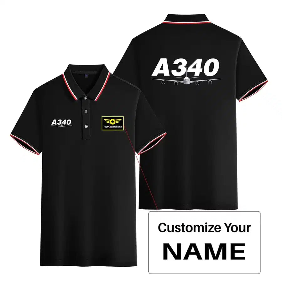 Super Airbus A340 Stylish Polo T-Shirts (Double-Side) aviation design printed on soft cotton stylish double-side polo.