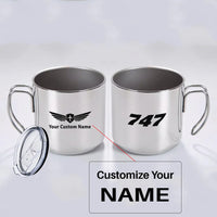 Thumbnail for Boeing 747 Flat Text aviation design on portable mug, vacuum-insulated double-wall.