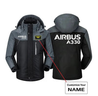 Thumbnail for Airbus A330 & Text aviation design printed on heavyweight insulated shell thick winter jacket.