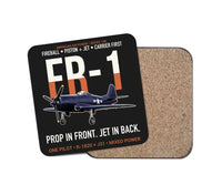 Thumbnail for FR-1 Fireball Prop in Front Jet in Back design on black 1 piece coaster