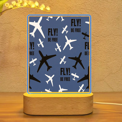 Fly Be Free Blue aviation design on premium acrylic with LED night lamp.