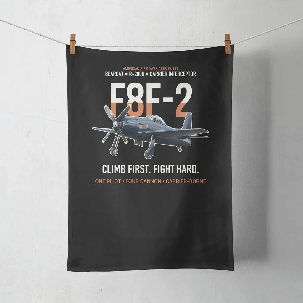 F8F-2 Bearcat Climb First Fight Hard design on black towel