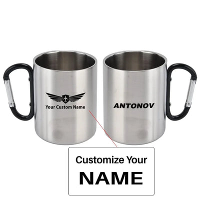 Antonov & Text aviation design on outdoor mug, durable insulated construction.