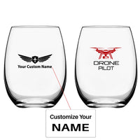 Thumbnail for Drone Pilot Water & Drink aviation design on water glass, crystal-clear premium glassware.