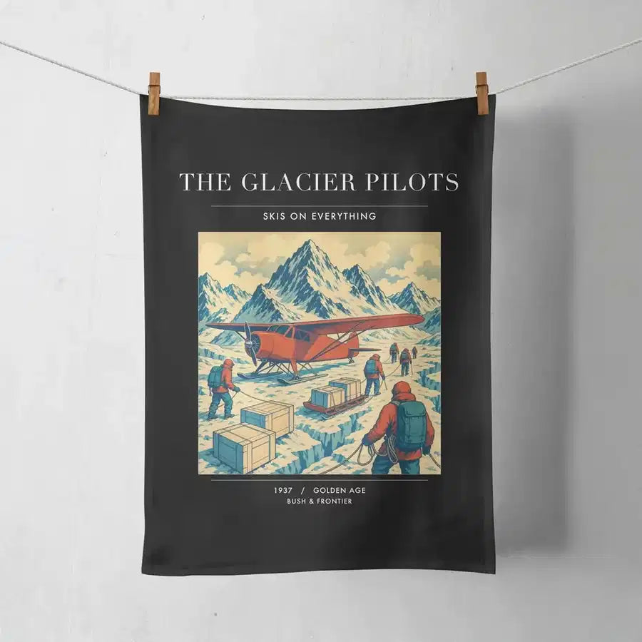 VINTAGE G4028 - The Glacier Pilots - Designed Towels design on black