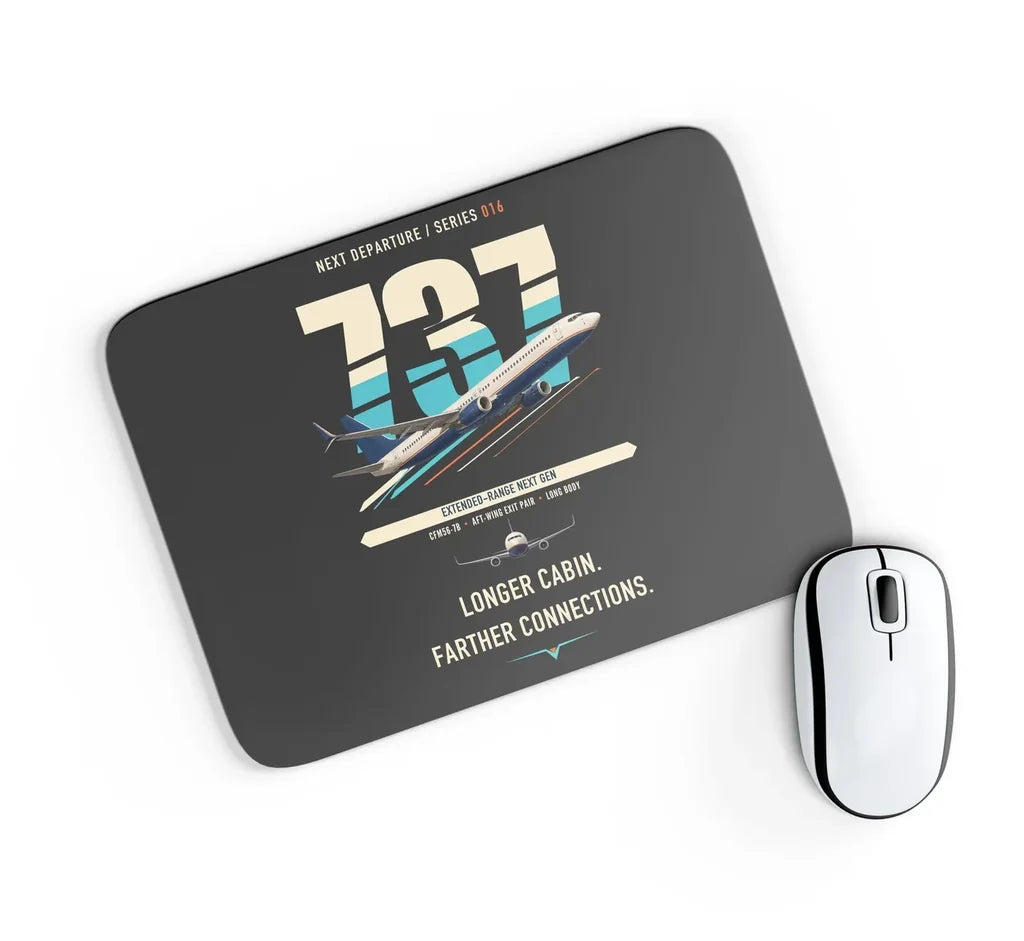 Boeing 737-900ER design on black rectangle mouse pad
