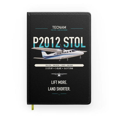 Tecnam P2012 STOL design on black notebook