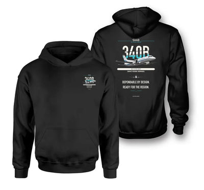 Saab 340B design on black hoodie
