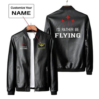 I'D Rather Be Flying PU aviation design printed on genuine leather with quilted lining leather jacket.