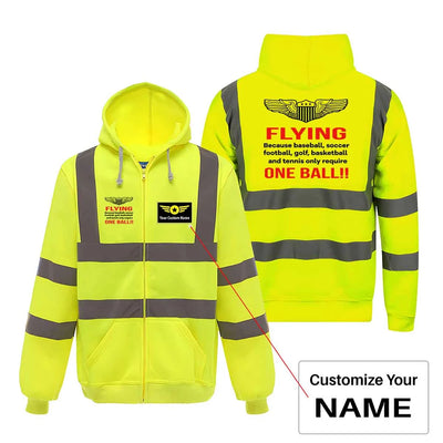 Flying One Ball aviation design on cotton blend with reflective panels reflective zipped hoodie.
