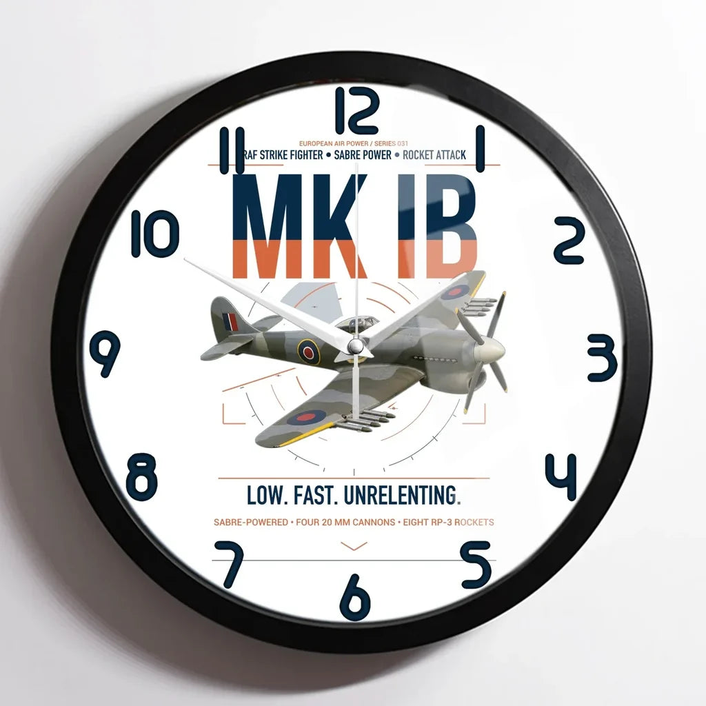 Hawker Typhoon Mk IB design on white framed wall clock