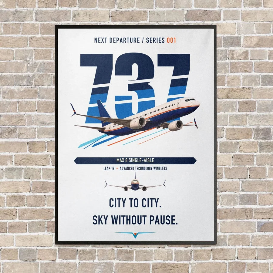 Boeing 737 MAX 8 vertical canvas print - framed - white background