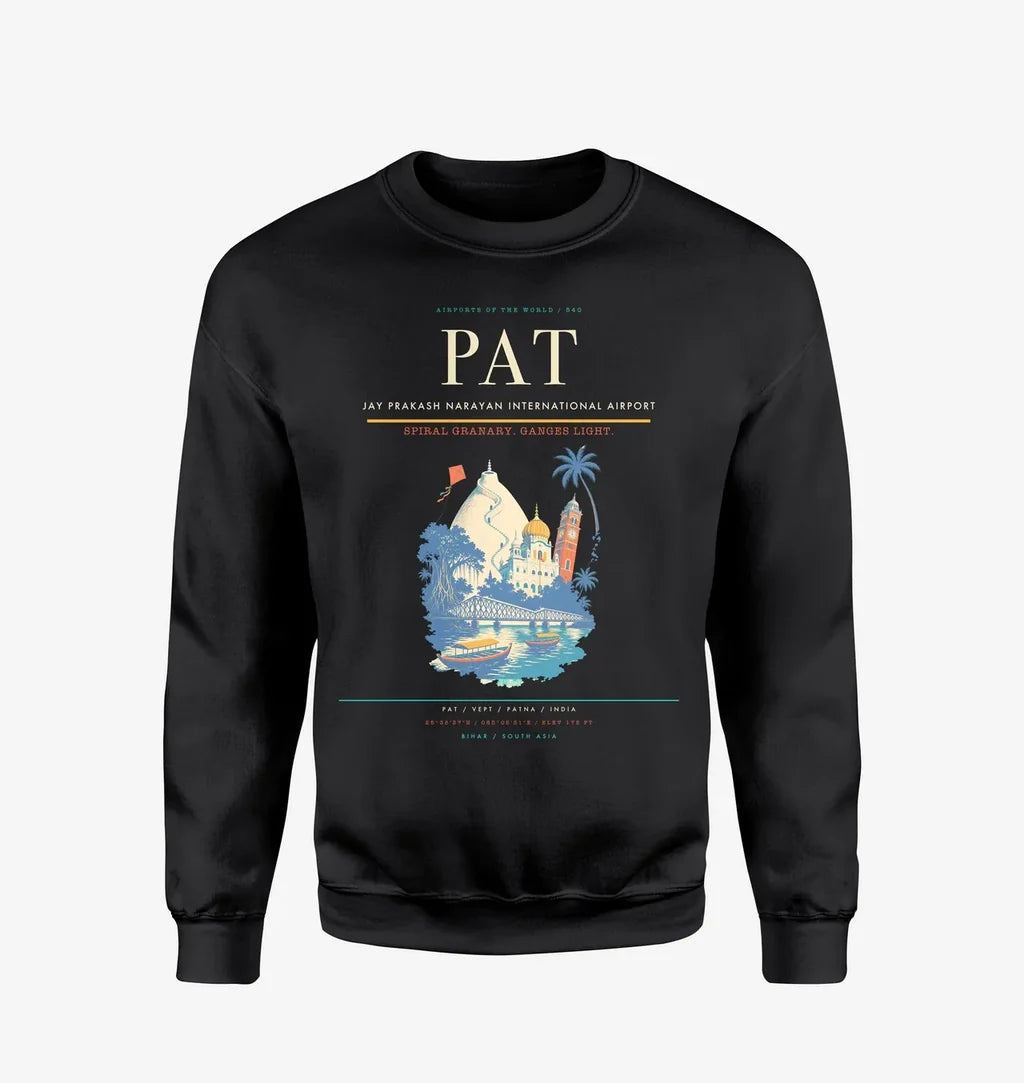 Jay Prakash Narayan International Airport (PAT) design on black sweatshirt