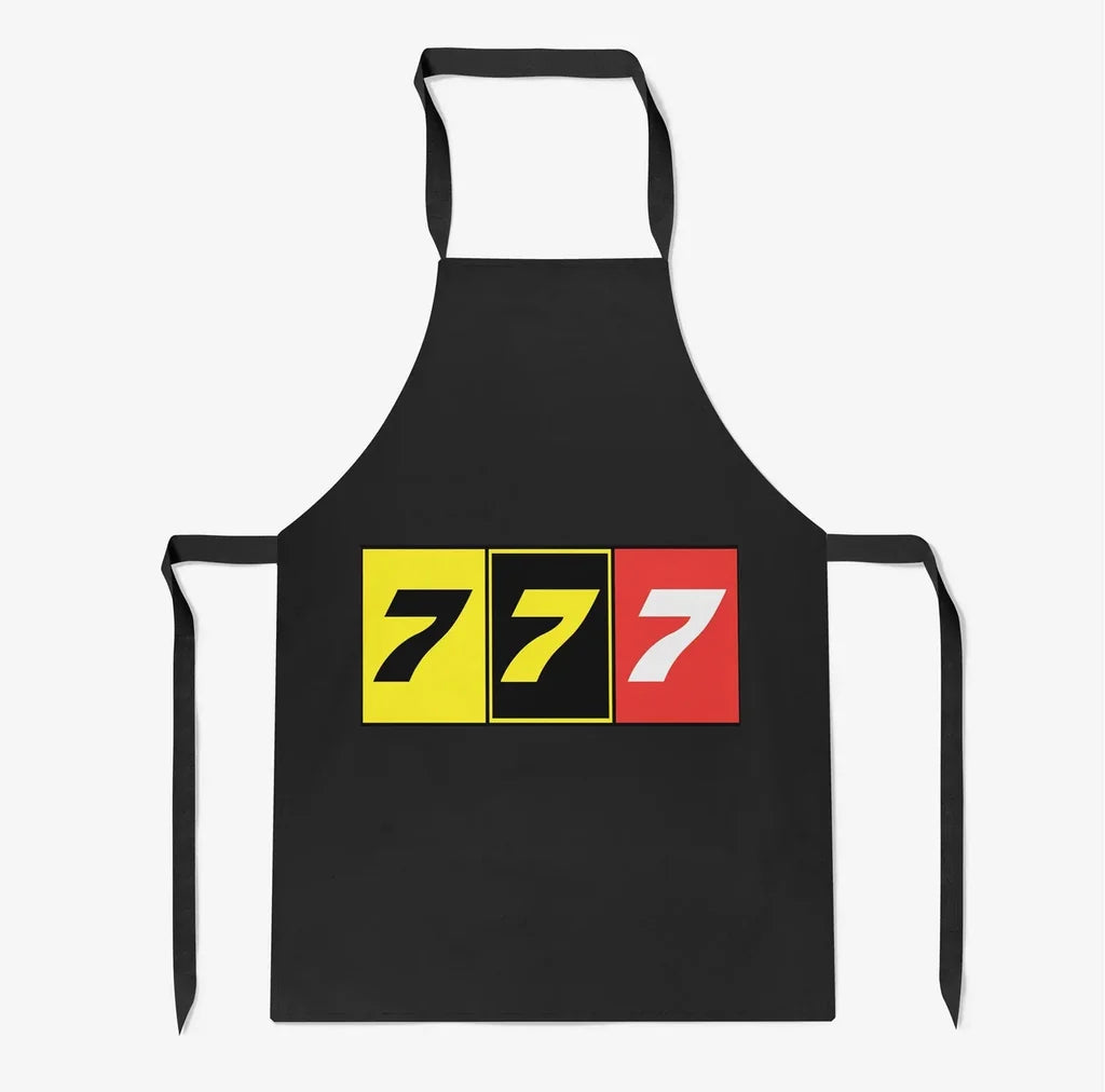 Flat Colourful 777 aviation design on durable cotton blend kitchen apron.