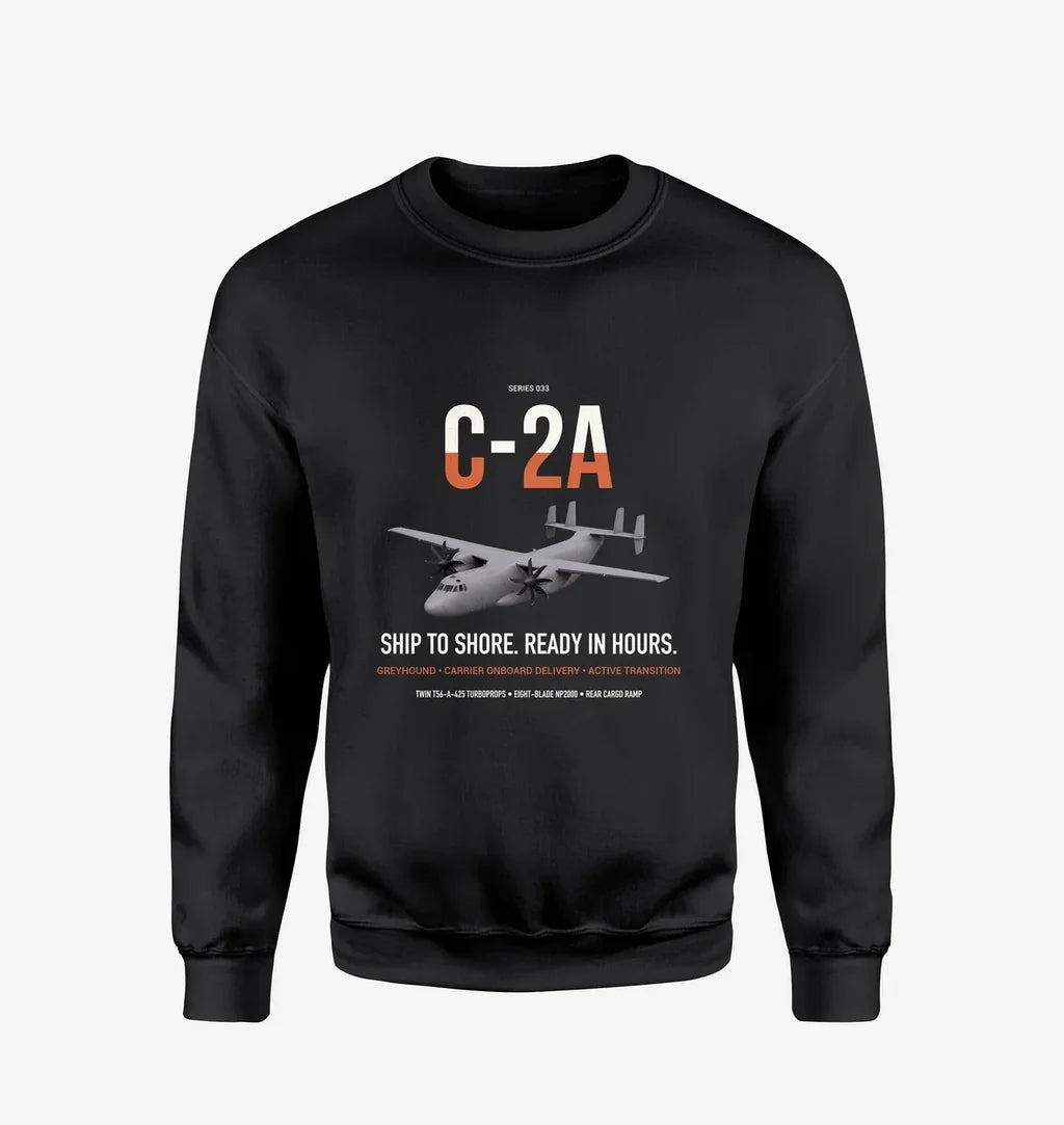 C-2A Greyhound design on black sweatshirt
