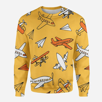 Super Drawings of Airplanes aviation design printed on soft cotton blend 3D sweatshirt.