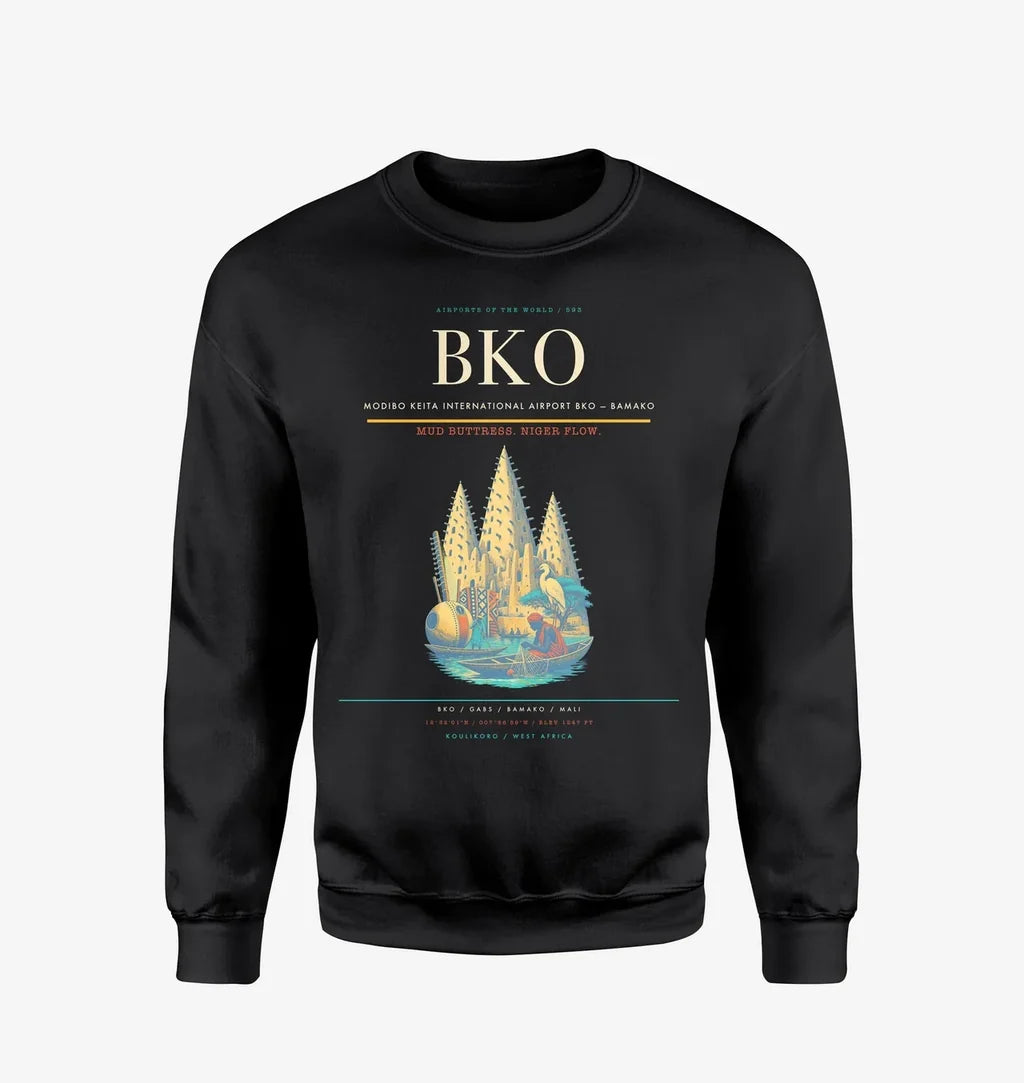 Modibo Keita International Airport (BKO) design on black sweatshirt