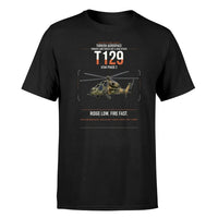 Thumbnail for Turkish Aerospace T129 ATAK Phase 2 design on black t-shirt, single-side print