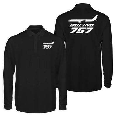 The Boeing 757 Long Sleeve Polo T-Shirts (Double-Side) aviation design printed on soft cotton long-sleeve double-side polo.