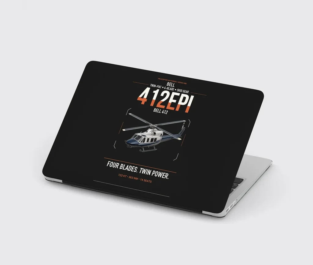 Bell 412EPI design on black MacBook case