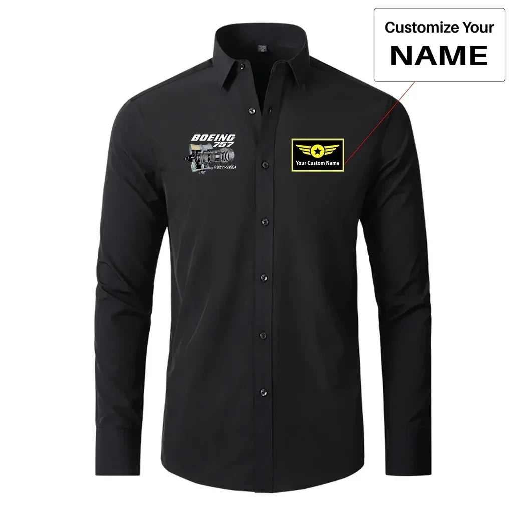 Boeing 757 & Rolls Royce Engine (RB211) aviation design printed on soft cotton long-sleeve 2D shirt.