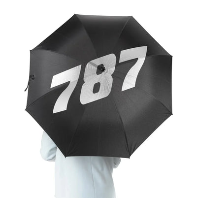 Boeing 787 Flat Text aviation design on windproof polyester umbrella.