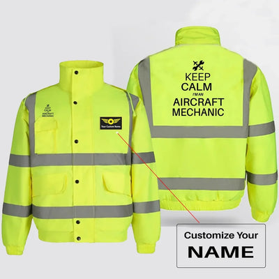 Aircraft Mechanic aviation design printed on insulated shell with high-visibility reflective panels reflective winter jacket.