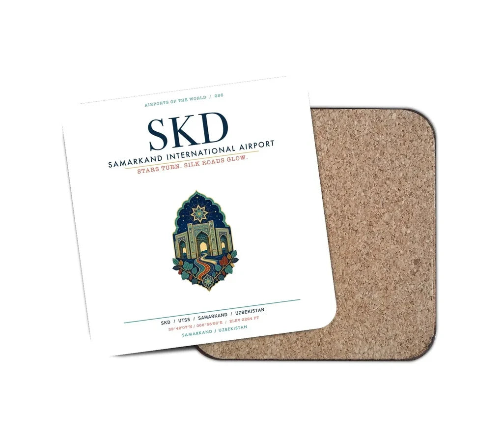 Samarkand International Airport (SKD) design on white 1 piece coaster