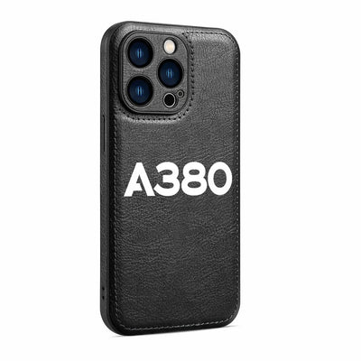 Airbus A380 Flat Text aviation print leather iPhone case, fits iPhone.