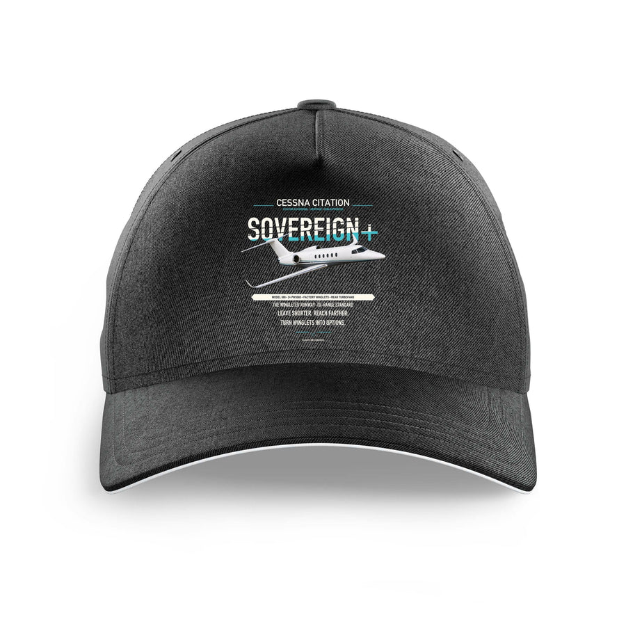 Cessna Citation Sovereign+ design on black printed hat