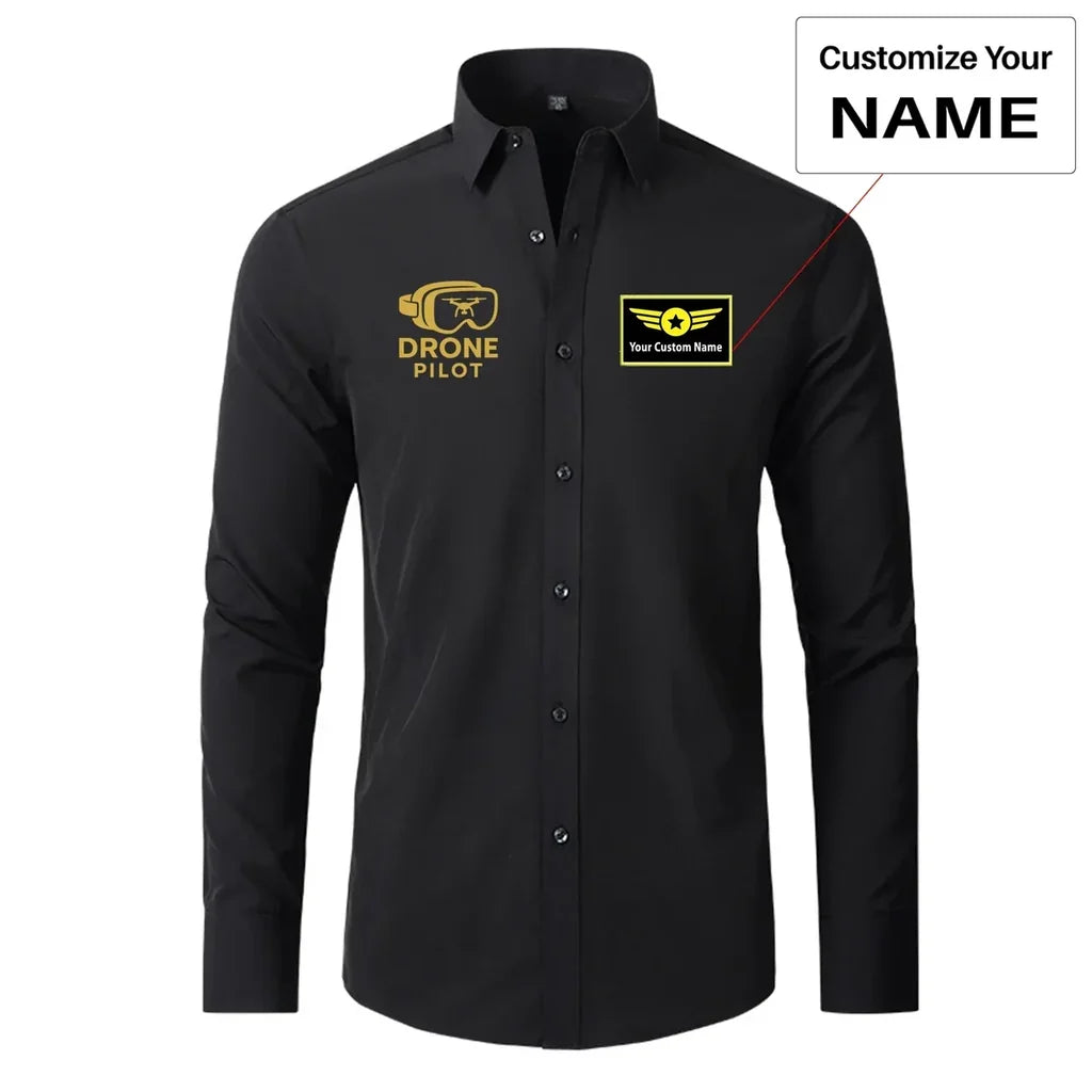 Googles & Drone Pilot aviation design printed on soft cotton long-sleeve 2D shirt.