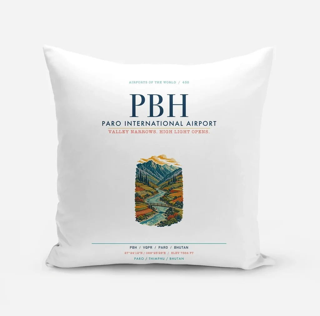 Paro International Airport (PBH) design on white pillow