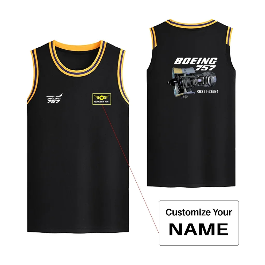 Boeing 757 & Rolls Royce Engine (RB211) Basketball Style Sports aviation design printed on quick-dry breathable fabric men's.