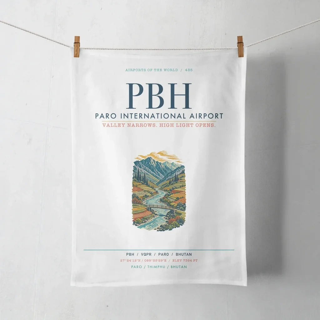 Paro International Airport (PBH) design on white towel