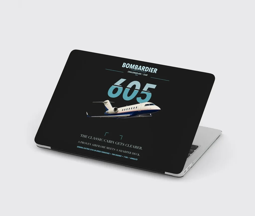 Bombardier Challenger 605 design on black MacBook case