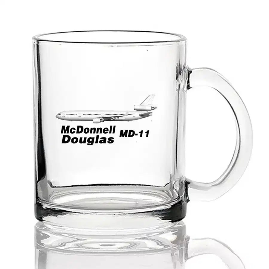 The McDonnell Douglas MD-11 Coffee & aviation design on coffee tea glass, heat-resistant glassware.